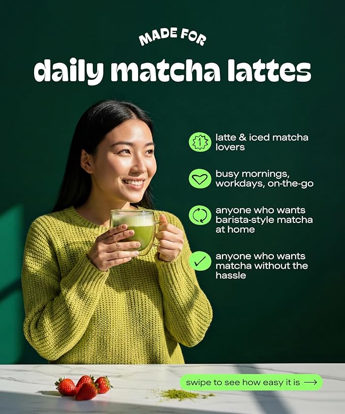 MatchaDNA Coconut Matcha Latte Powder Sticks 7 Pack (20g Each) – Sweetened with Milk, No Sugar Added – Instant Matcha Latte Mix Packets – Organic Macha Tea Powder for Hot or Iced Drinks, Smooth Energy