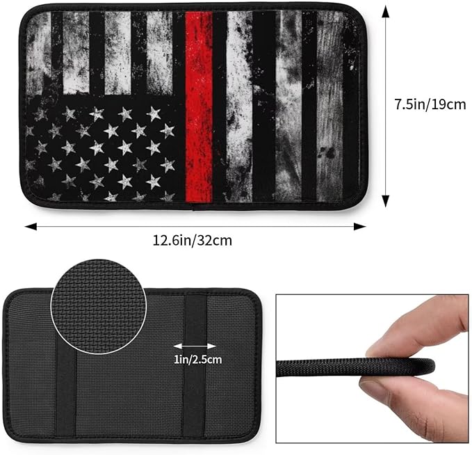 Black American Flag Car Center Console Cover Retro Red Stripe National Armrest Cushion Protector Interior Accessories Fit for Most Cars Sedans Vans Truck Vehicles, SUVs