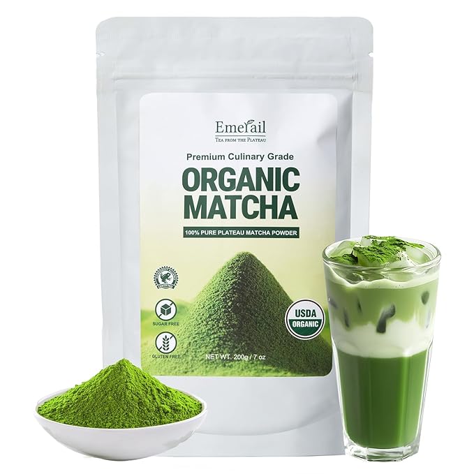 Emerail Organic Matcha Powder, USDA-Certified Pure Matcha Green Tea Powder, Premium Culinary Grade, Perfect for Lattes Smoothies and Baking, Sugar Free (200g / 7oz Pouch)
