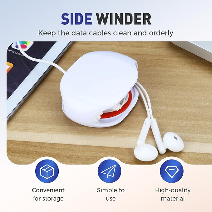 Automatic Cord reel for Phone Cords, Retractable Cable Management Charging Cord Organizer, Small Winder Case for USB Cable Headset Cord Charger Cable for Travel and Organization (WHITE)