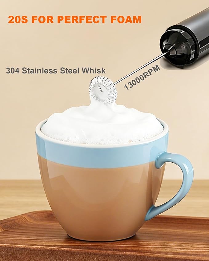 Rechargeable Milk Frother with Cover, Easy to Carry Drink Mixer Handheld, Electric Frother Wand for Coffee, Latte, Cappuccino, Frappe Drink, Hot Chocolate, Black