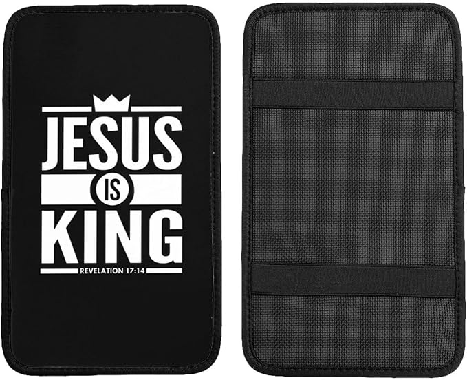 Jesus is King Christian Bible Scripture Quote Car Handrail Box Cushion Auto Center Console Cover Car Center Console Cushion Pad Waterproof Car Armrest Seat Box Cover Fit for Car Truck Rv SUV