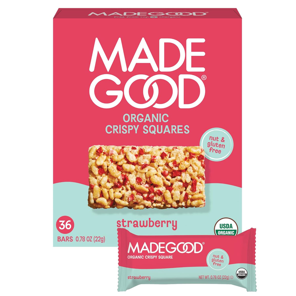 MadeGood Crispy Squares, Vanilla (36 Count) Gluten Free Snacks