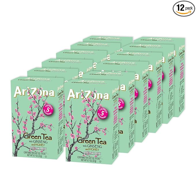 AriZona Green Tea with Ginseng and Honey - On-the-Go Powdered Drink Mix, 0.07oz 120 Count - 10ct Boxes (Pack of 12)