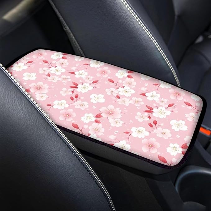 Cherry Blossom Pink Center Console Cover for Women,Armrest Cover for SUV,Universal Car Arm Rest Cover Pad