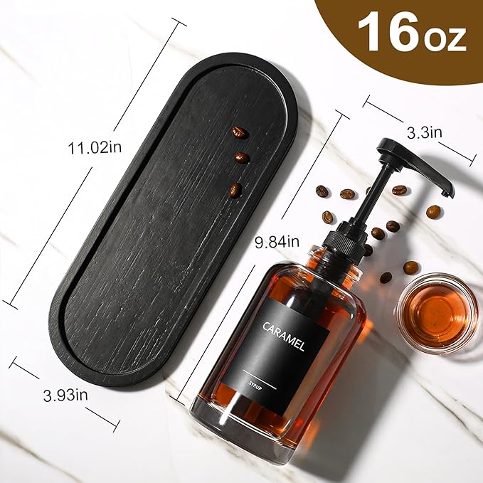 Coffee Syrup Dispenser for Coffee Bar, Glass Syrup Dispenser with 1/4oz Large Capacity Pump, Coffee Syrup Pump Dispenser for Coffee Station, 16.9 fl oz Maple Syrup Bottles for Coffee Bar Organizer