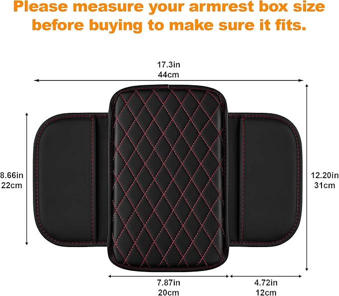 Car Center Console Cover Fit for Mazda Mazda 3 - Upgraded Faux Leather Armrest Cushion with 2 Storage Pockets - Waterproof & Durable Armrest Protector for Car (Black & Redline)