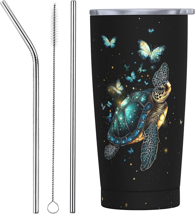 Sea Turtle Tumbler with Lid and Straw 20oz Coffee Tumblers Leakproof Stainless Steel Travel Mug Vacuum Insulated Cup for Iced and Hot