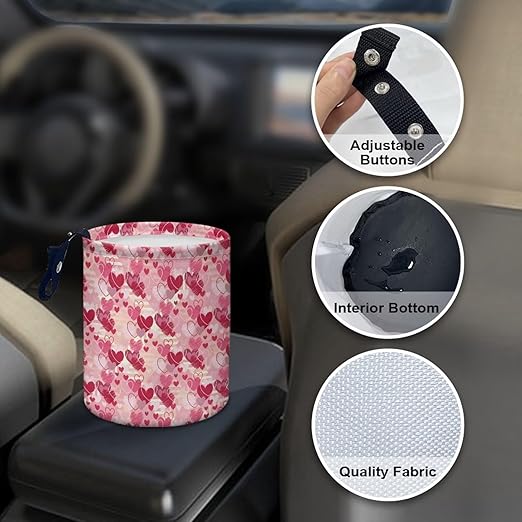 Car Trash Can Collapsible Auto Waste Basket Container with Adjustable Strap Waterproof Auto Storage Box Travel Accessories, Orange Hippie