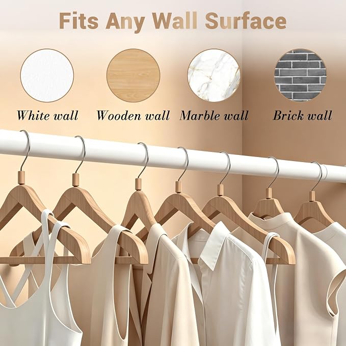 Closet Rod Adjustable 17 to 28 Inch, 1-1/4” Diameter, Closet Rods for Hanging Clothes, Stepless Metal Heavy Duty Hanging Rod for Closet Wardrobes Laundry RV (White)