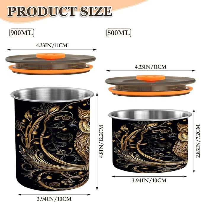 Coffee Storage Containers Airtight Food Storage Canister Set with Vacuum Seal, 900ml Food Grade Stainless Steel Coffee Bean & Tea Storage Jar Gold Owl