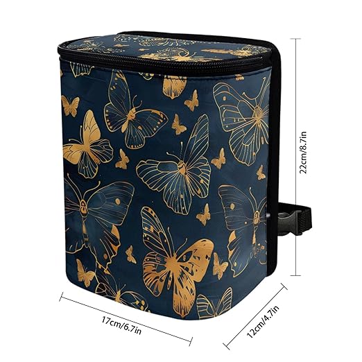 Gifts for New Drivers Golden Butterfly Art DecoTrash Bags for Cars, Hanging Zipper Design