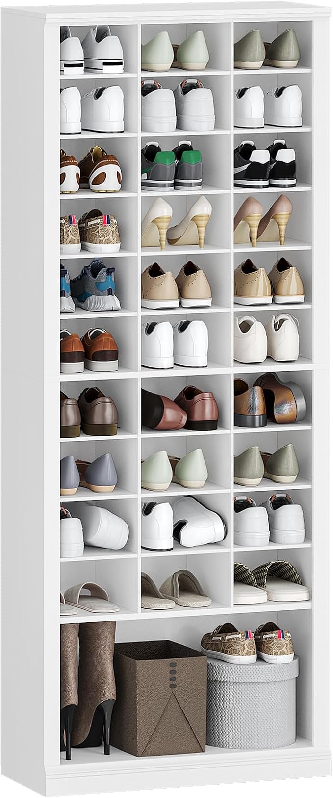 Hzuaneri 11 Tiers Shoe Storage Cabinet, Tall Shoes Cabinet with Cubby, Freestanding Wooden Shoe Organizer, 30-33 Pairs, Shoes Cubby Organizer for Entryway, Bedroom, White SR39303X