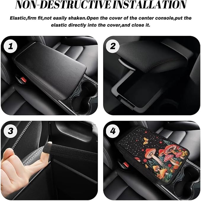 Dreaweet Mushroom Car Accessories Armrest Cover for Truck SUV Van,Black Center Console Covers with Pockets,Soft Comfy Arm Rest Cover Pad Universal Fit