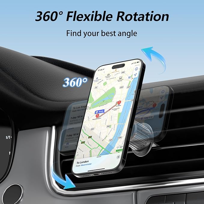 for [Magsafe Car Mount] [360°Flexible Rotation] [20X Strong Magnets] Upgraded Metal Hook, Hands-Free Phone Holder Fit for iPhone 16/15/14/13/12 Series, Black