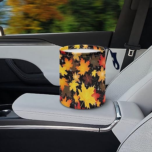 Colorful Maple Leaves Car Trash Bin Hanging, Waste Basket - Cute, Portable, Collapsible, Waterproof Rubbish Bag for Back Seat, Floor, or Hanging Headrest