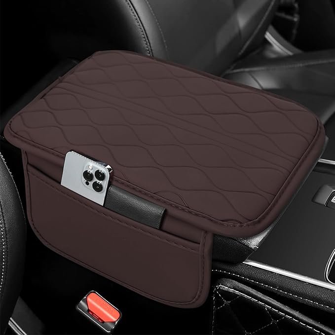 Leopard Cheetah Print African Animal Hunting Auto Center Console Armrest Pad, Car Center Console Cover, Auto Accessories Soft Comfort Armrest Cover Cushion Mat for Most Cars (Coffee-K3)