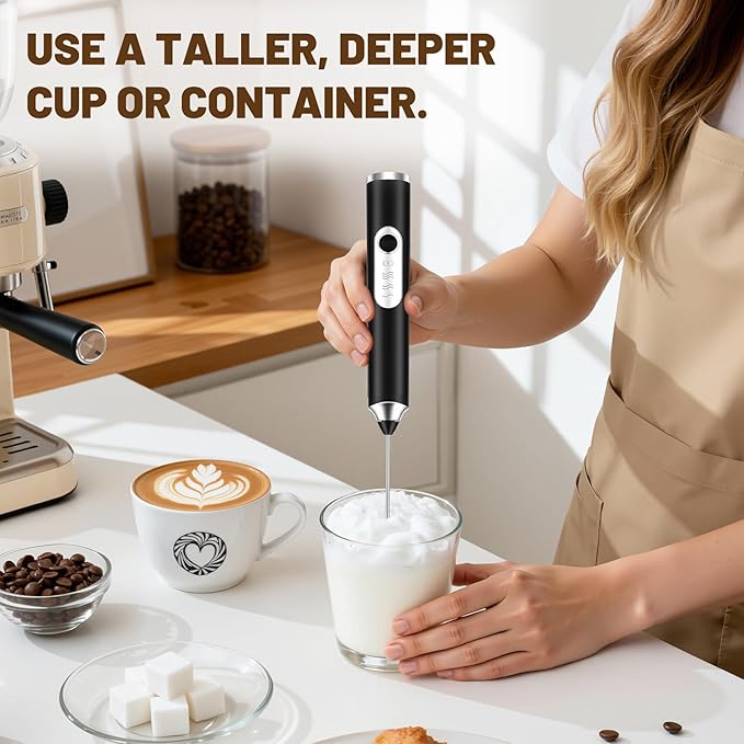 BEoffer Milk Frother Handheld + Stand Rechargeable 2000mAH Power Frother Wand Electric Foam Maker with 2 Stainless Whisks 3 Speeds Drink Mixer Coffee Frother for Latte, Cappuccino Matcha Hot Chocolate