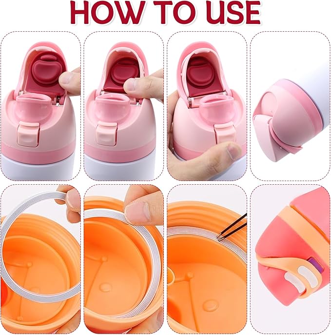 4pcs Replacement Stopper and 4pcs Ring Compatible with Owala FreeSip 24oz 32oz,Water Bottle Top Gasket Lid for Owala 16/19/24/32/40oz Seal Bottle Mouth Cap Silicone Stopper Parts Accessories