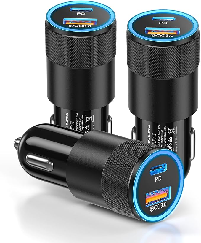 3-Pack USB C Fast Charger Block 40W 4-Port Flat USB C Wall Charger + 3-Pack 38W Dual Port PD + QC 3.0 USB C Car Charger