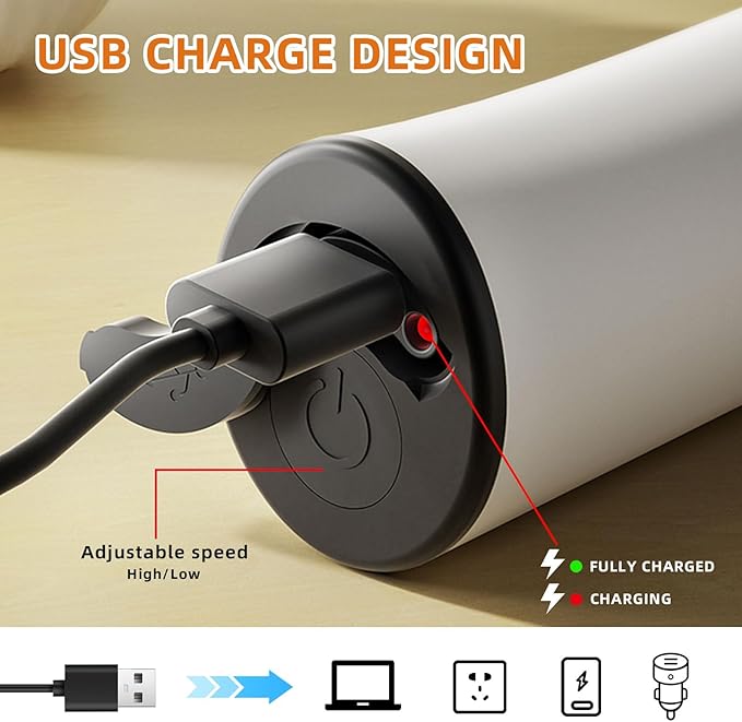 Electric Milk Frother Handheld Rechargeable with Cover-Coffee Frother Wand, Drink Mixer Handheld with 2 Detachable Stainless Whisks 2 Speed Adjustable for Latte, Cappuccino, Matcha, Egg (White)