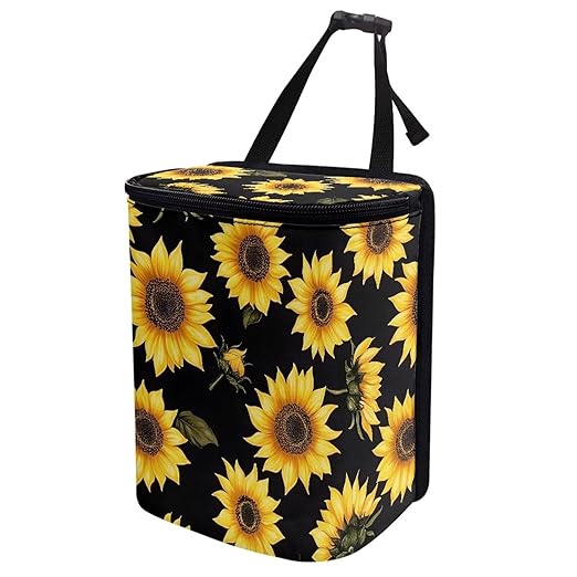 Car Trash Can with Lid Cars Trash Bag Bin Hanging Garbage Cans Leak Proof Vehicle Trash Can Multipurpose Storage Container, Sunflower Pattern