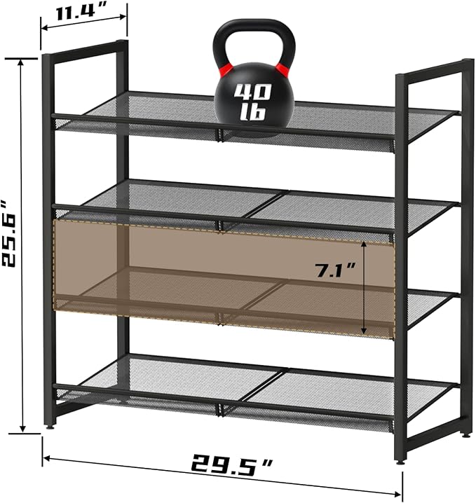 Metal Shoe Rack for Closet,entryway, 4-Tier Shoe Organizer, Adjustable Flat or Angled Shelves, Holds up to 20 Pairs Shoes, Black