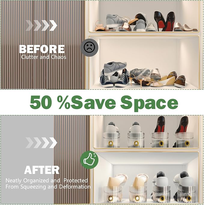 Adjustable Slot Organizer for Pairs of Shoes, Space Saver, Double Deck Riser Rack, Closet Organizer (Clear, 20 Pack)