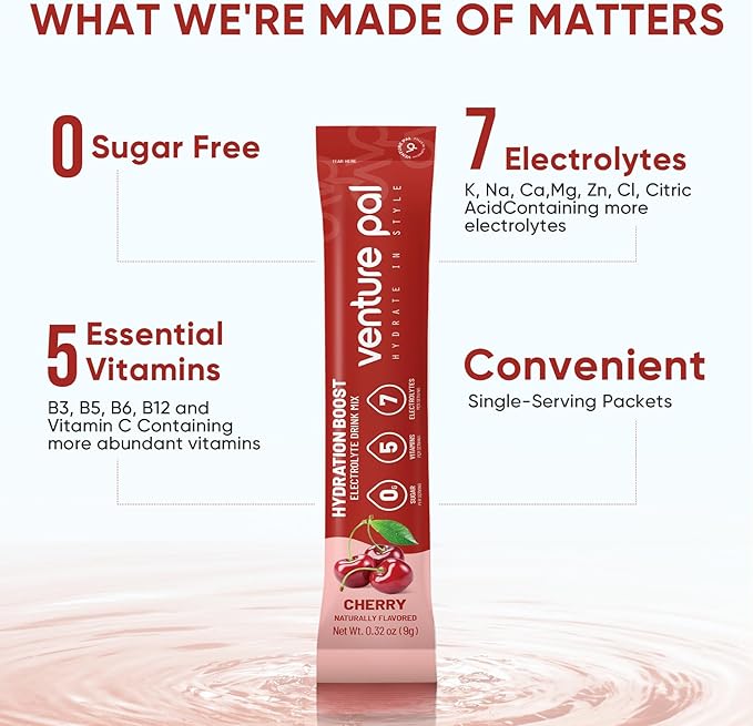 Venture Pal Sugar Free Electrolyte Powder Packets - Liquid Daily IV Drink Mix for Rapid Hydration & Party Recovery | 5 Vitamins & 7 Electrolytes| Keto Friendly | Non-GMO | Certified Vegan | 16 Sticks