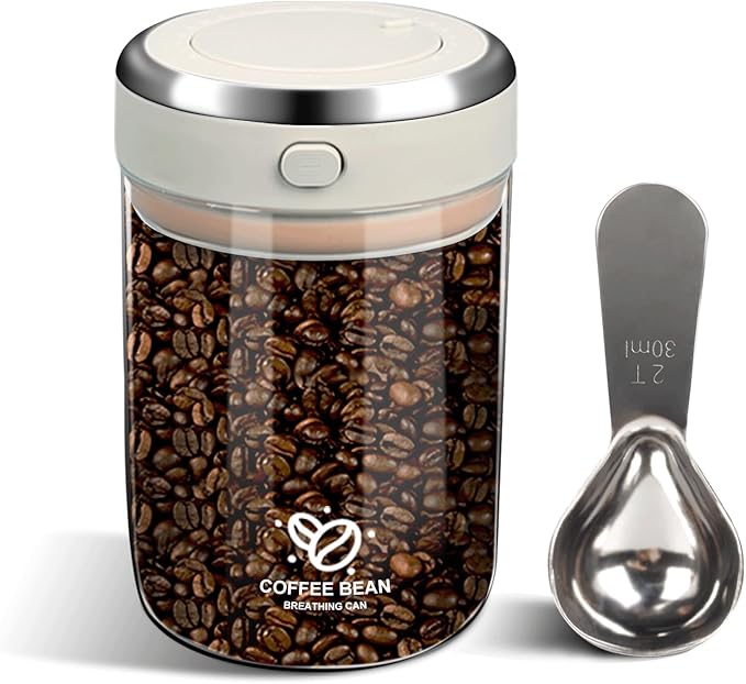 Coffee Bean Storage Container with One-way Valve Airtight Lid Date Tracker, Borosilicate Glass Coffee Canister for Coffee and More Food Fresh and Storage(1.2 Qt - 13.1 OZ)