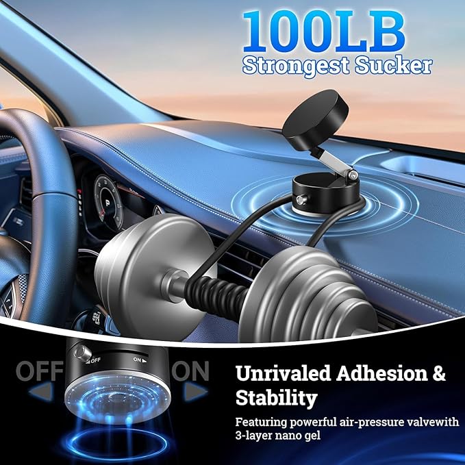 Magnetic Vacuum Suction Holder, Double-Sided Phone Holder with Suction Cup for Car/Mirror/Smooth Surface, Foldable and Retractable, Universal, Car Phone Mount.