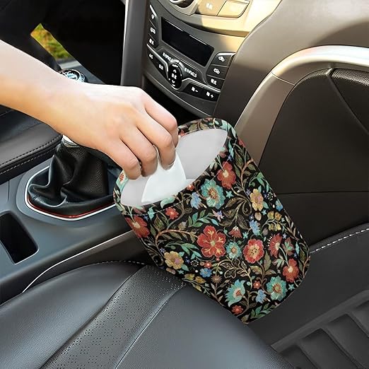 Car Rubbish Bin Portable Waste Basket Can Foldable Auto Waste Storasge Bag Holder with Adjustable Strap for Camping, Travelling, Picnic, Plum Blossom