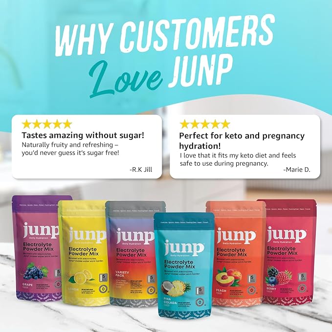 JUNP Sugar Free Electrolytes Powder Packets for Water Instant Hydration Packets with Salt & Potassium, Zero Calorie, No Carbs No Sugar Electrolyte Drink Mix Sticks, Keto Friendly, Pina Colada 5 Pack