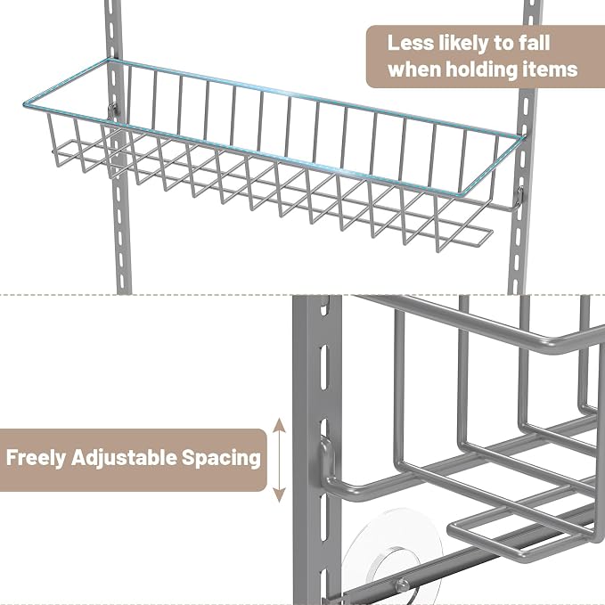 ElegantArray 8-Tier Pantry Door Oragnizer, Over The Door Pantry Organizer Rack and Storage, Hanging Spice Rack Shelves Door, Home Office Laundry Room Bathroom & Kitchen Organization, Light Gray