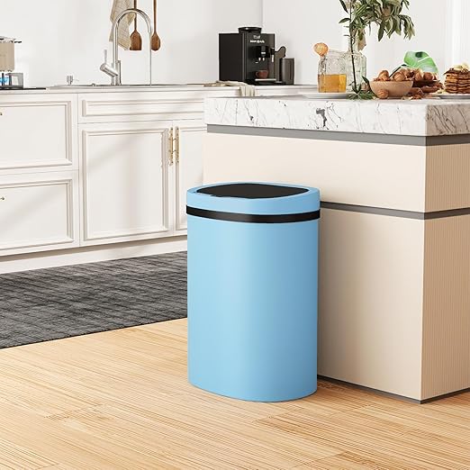PayLessHere | 13 Gallon Plastic Trash Can | Blue | Automatic Touchless Lid with Motion Sensor | Kitchen Garbage Can with Waterproof Design | for Home, Office, Bathroom | Pack of 1