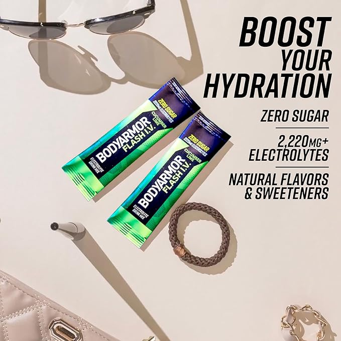 BODYARMOR Flash IV Electrolyte Packets, Cucumber Lime - Zero Sugar Drink Mix, Single Serve Packs, Coconut Water Powder (6 Count) (Pack of 2)