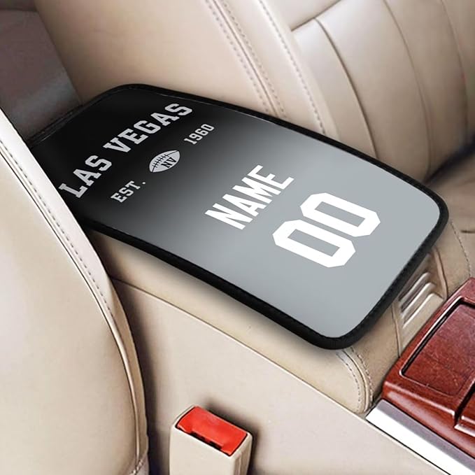 Custom Car Armrest Cover,Add Personalized Name and Number As Gifts for Loyal Football Fans,Auto Center Console Pad Car handrail Box Cushion,Fit for Most Car