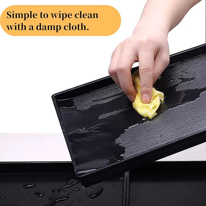Cedilis 2 Pack Black Rectangular Serving Trays, Non-Slip Plastic Coffee Table Tray, Modern Ottoman Trays for Table Centerpiece, Home Decor, Bathroom, Kitchen Counter