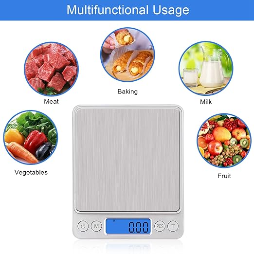 Digital Kitchen Scale, 500g/0.01g Gram Scale,Cooking Food Scale Digital Weight Grams and OZ with LCD Display, Digital Jewelry Coffee Scale with 2 Trays,Auto Off, Tare，Stainless Steel