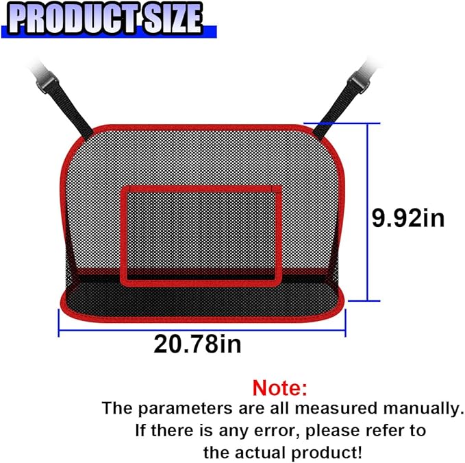 Car Net Pocket Handbag Holder, Large Capacity Automotive Organizer Mesh Pouch Between Front Seats, Auto Backseat Barrier for Pet Kid, Universal Vehicle Storage Bag for Women Men(Red)
