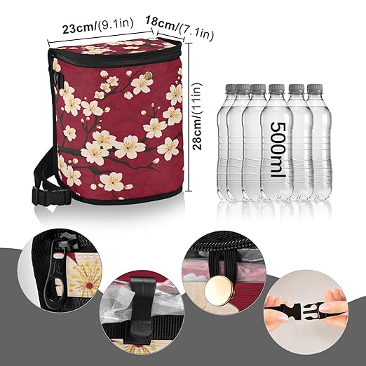 MNSRUU Car Trash Can with Lid, Vintage Floral Cherry Blossom Car Trash Bag Hanging Organizers and Storage for Front Back Seat, Leak-Proof Trash Bin