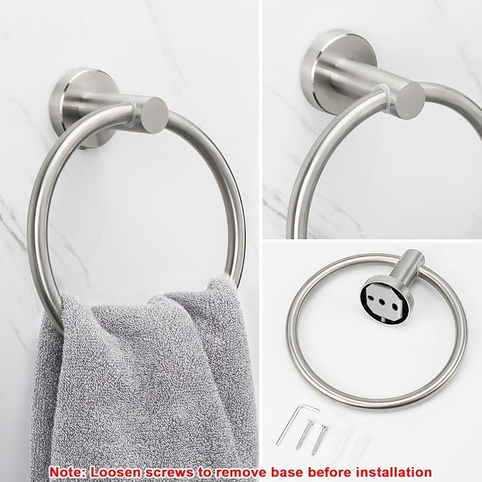 NearMoon Bath Towel Ring, Bathroom Hardware Accessories-Thicken Stainless Steel Hand Towel Holder for Bathroom, Modern Round Towel Hanger Wall Mounted (Brushed Nickel, 3 Pack)