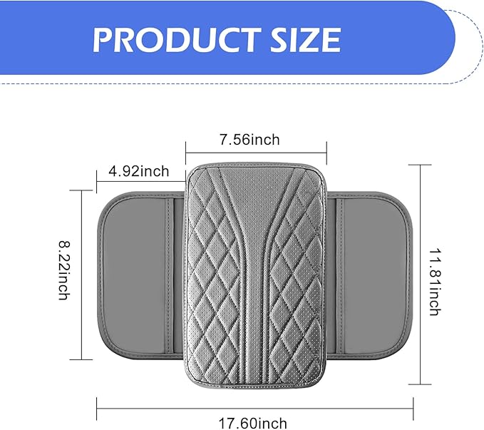 Car Center Console Cover, Strong Support Waterproof Armrest Box Booster Cushion, Leather Slow Rebound Armrest Box Cover with Side Storage Pocket, Universal Elbow Protection Pad (Gray)