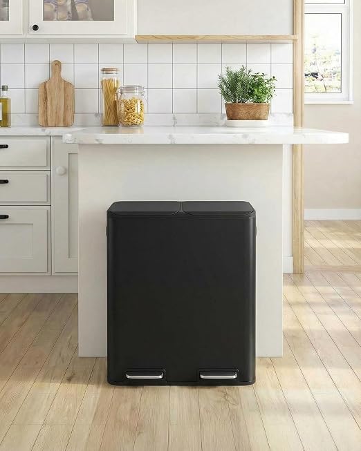 ComfyCorner 16 Gal (2 x 30 L) Dual Trash Can, Stainless Steel Kitchen Garbage Bin, Recycle Dustbin with Odor Control Box, Soft-Close Lid, Inner Buckets, Side Handle, Step Pedal, for Home Office