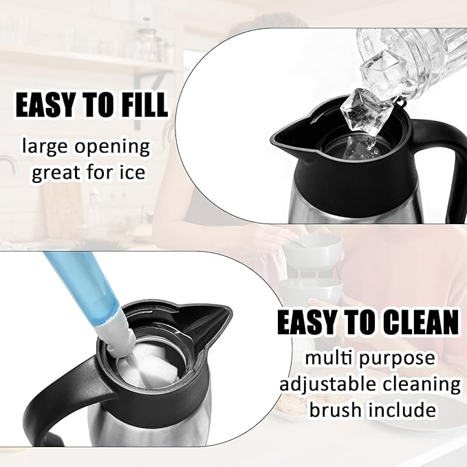 2 PCS 68 OZ Thermal Coffee Carafe Stainless Steel Creamer Pitcher Double Walled Vacuum Insulated Pitcher Thermal Hot Pot Flask with Brushes for Keeping Hot Coffee Tea