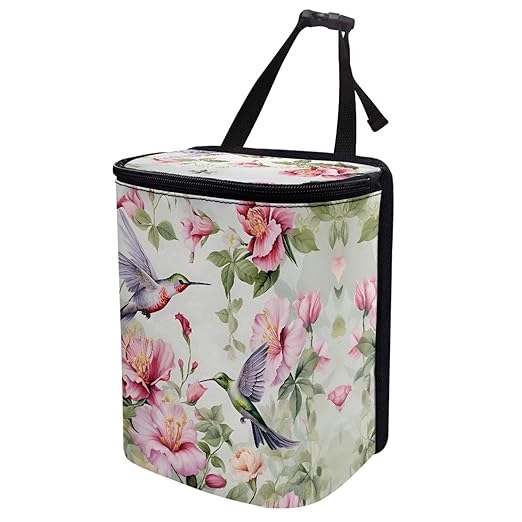 DISNIMO Hummingbird Floral Car Trash Can Easy-to-Install Car Accessory Interior, Western Aztec Leak-Proof Car Garbage Can Bin Organizer Storage Bag for the Back Seat of Any Cars, Sedans, SUVs & Trucks
