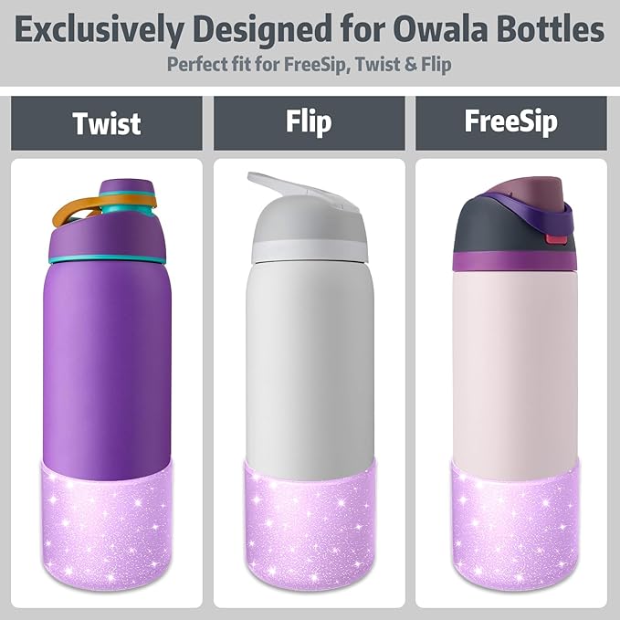 Silicone Boot for Owala 32oz Water Bottle – Anti-Slip Protective Cover, Bottle Boot, Base Cover Compatible with FreeSip, Sleeve for Stainless Steel Tumblers (Glitter Purple, 32OZ)