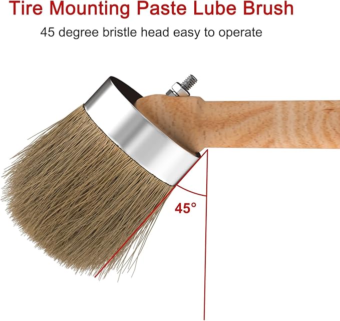 SUNSOUL Wooden Handle Angled Tire Mounting Paste Lube Brush 15.75” in Length, Compatible with Universal Tire Mounting Compounds and Other tire lubes