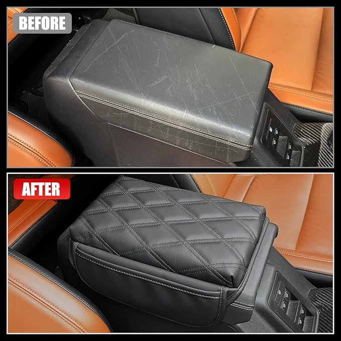 Center Console Armrest Cover Pad Compatible with Ford Bronco Accessories 2021-2023 2024 2025 2026, Thick PU Leather Arm Rest Protector with Storage Pockets, Anti-Scratch Console Cushion