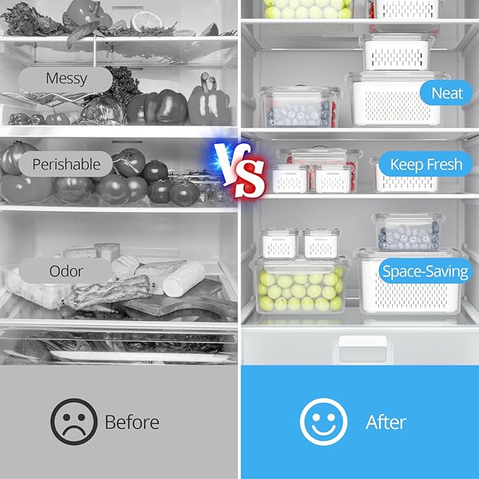 damynuo 10Pack Fruit Storage Containers for Fridge - Berry Containers with Vent and Handle Lids, Fruit Containers for Fridge with Colander, lettuce keeper for Refrigerator Organizers and Storage